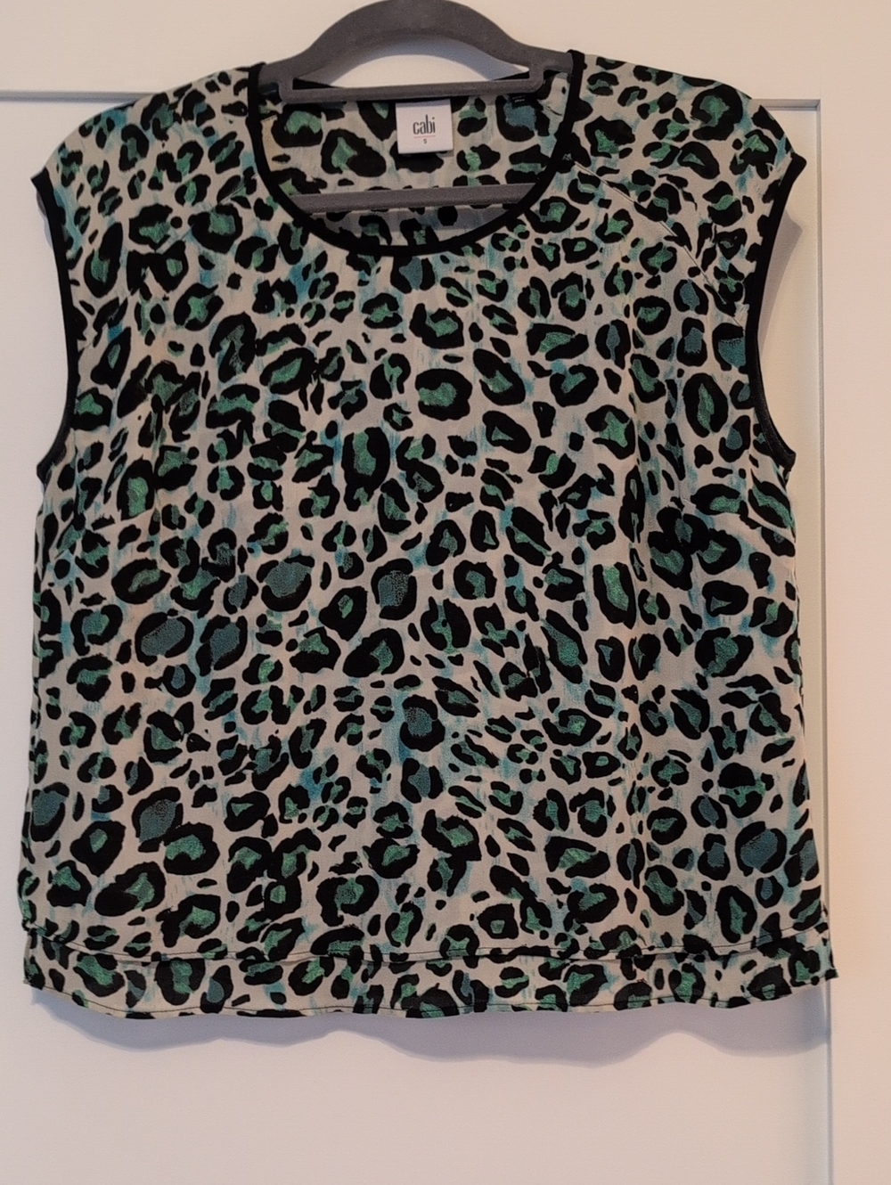 CAbi Green and Black Leopard Print Blouse